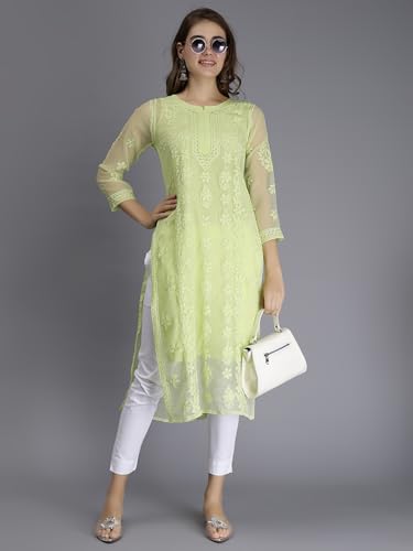 Image of Seva Chikan Hand Embroidered Lucknowi Chikankari Georgette Kurta with Inner Slip for Women SCL4431