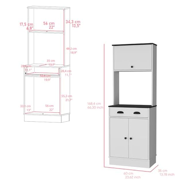 Microwave Stand with Storage Cabinet, Kitchen Pantry Organizer with Appliance Shelf and Ample Storage Space for Compact Kitchen, Freestanding Design£¬ Space Saving Microwave cart,White-Oj0LZF36