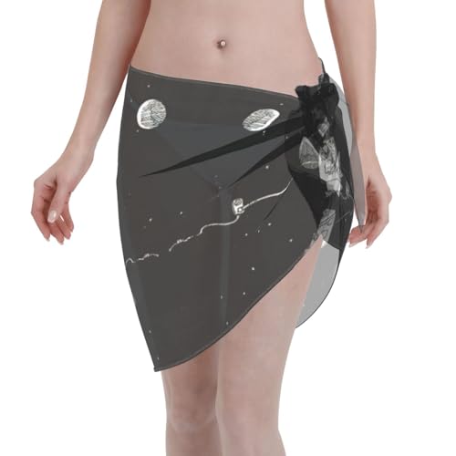 Elegante envoltura de playa con estampado de galaxia astronauta, vestido de traje de baño, perfecto para piscina y resort, color negro, Negro, talla única
