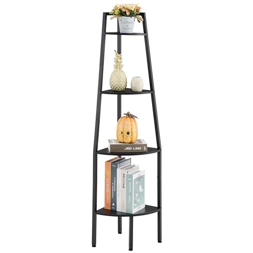 Hoctieon estantería Industrial de 4 Pisos, estantería rústica con Escalera, estantería para Espacios pequeños, Estante esquinero, estantería esquinera Alta, Negro