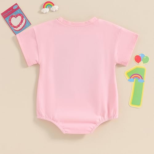 GOOCHEER Infant Baby Girl Birthday Outfit Ice Cream One Embroidery Romper T-Shirt Short Sleeve Bodysuit Summer Clothes (Pink, 12-18 Months)4