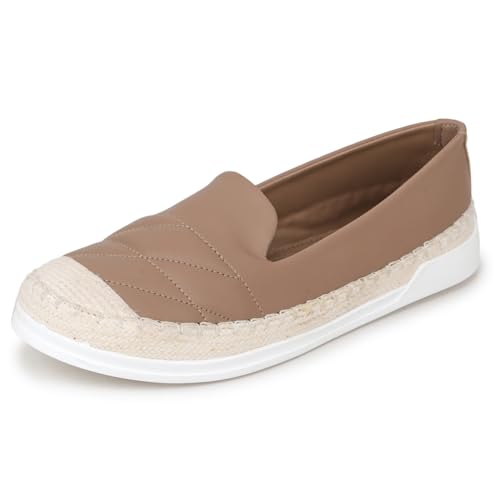 TRASE Women Comfortable Loafers | Stylish Soft Slip-On Casual Flat Bellies Shoes for Women | Lightweight Footwear for Girls (Beige, 3 UK)