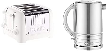 Dualit 4 Slice Lite Toaster | 1.1kW Toasts 120 Slices an Hour 46203 & Architect Kettle | 1.5 Litre 2.3KW Stainless Steel Kettle with Canvas White Trim 72923