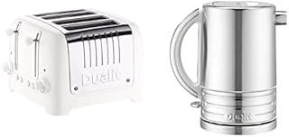 Dualit 4 Slice Lite Toaster | 1.1kW Toasts 120 Slices an Hour 46203 & Architect Kettle | 1.5 Litre 2.3KW Stainless Steel Kettle with Canvas White Trim 72923