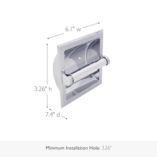 Image of Design House Millbridge Toilet Paper Holder, Recessed, Fits Mega Rolls, Standard Wall Mount, Concealed Screws, Easy Installation, Polished Chrome, 6.1 in L x 7.4 in W x 3.26 in H, 533125