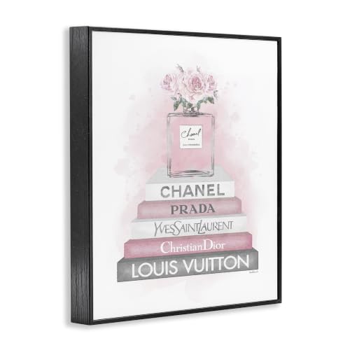 Image of Stupell Industries 'Pink Roses Perfume Bottle Glam Fashion Bookstack', Framed Giclee Art, Black, 24 x 30 Inches, Easy to Hang and Sturdy, Made in USA, by Amanda Greenwood