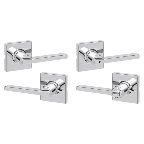 Kwikset Casey Hallway Passage and Bed/Bath Privacy Door Handle 2 Pack, 1 Passage Levers and 1 Privacy Levers, Polished Chrome Reversible Interior Handles