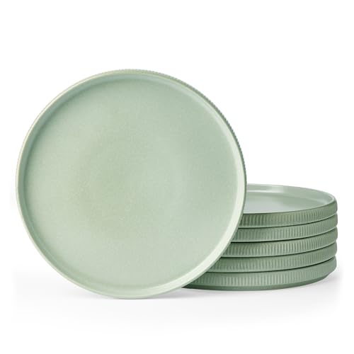 famiware Star 10/8 inches Salad Plates Set for 6, Matte Green
