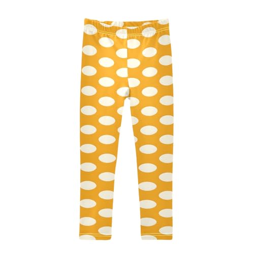 senya Girls Printed Leggings Yoga Pants Orange Background White Oval Dots for Kids in 4t to 10 Years, 4T
