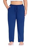 ZERDOCEAN Women's Plus Size Casual Yoga Pants Straight Leg Comfy Relaxed Joggers Lounge Pants Drawstring with Pockets Royal Blue 3X