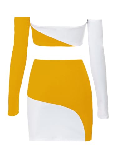 Image of Women's Summer Two-Piece Skirt Sets Sexy Off Shoulders Top Y2K Going Out Short T-Shirt Sets Mini Dress Outfits D293