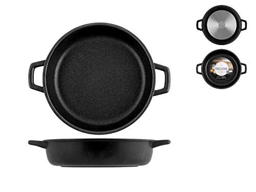 ANTIK ARS Home Granchef Tegame, Rivestimento Antiaderente con 2 Manici, Rotonda, Alluminio Pressofuso, Nero, 16 cm