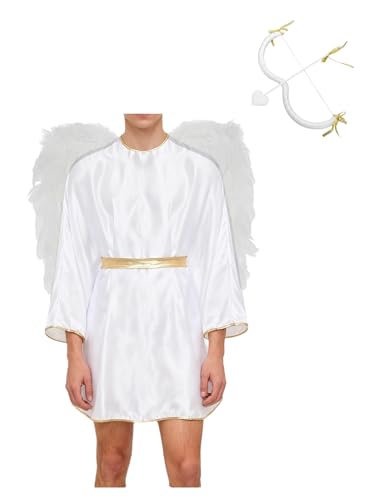 Jydiazi Disfraz de ángel para hombre, Cupido, arco de flecha, alas de dioses, disfraz de toga para Navidad, carnaval, día de San Valentín, blanco, XL