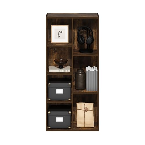 Furinno LUDER Book Shelf, 7-Cube Bookshelf, Bookcase with Open Shelves, 9.4 x 19.5 x 41.7, Easy Assembly, for Living Room, Bedroom, Home Office, Amber Pine by Furinno - Image 4