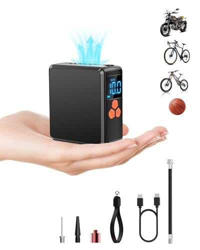 Hajomel Electric Bike Pump 150PSI High Pressure Guage, 2400mAh Mini Portable Bicycle Pump, Fast Inflate Tire inflator Pump for Bikes, Cars, Motorcycles, Balls, Swimming Laps, Bike Accessories