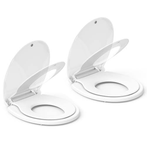 Toilet Seat, Round Toilet Seat with Toddler Seat Built in, Potty Training Toilet Seat Round Fits Both Adult and Child, with Slow Close and Magnets- Round 2 Packs