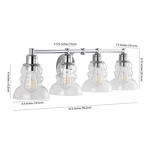 Image of JONATHAN Y 35.5 inch Chrome Modern Industrial Rustic 4-Light LED Vanity Light with Clear Glass Shade, Vintage Wall Sconce for Bathroom Kitchen Hallway, LED Bulb Included (JYL3547B)
