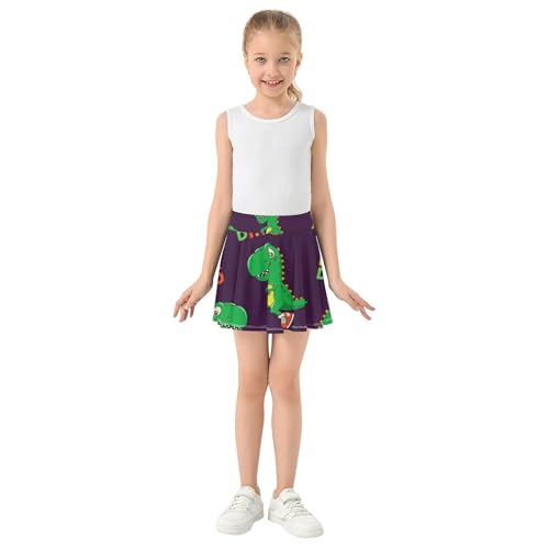 Summer Girls' Shorts Athletic Skorts Kids Tennis Skirts Cheer Skirt Cute Green Cartoon Dinosaur Sneakers 4t3
