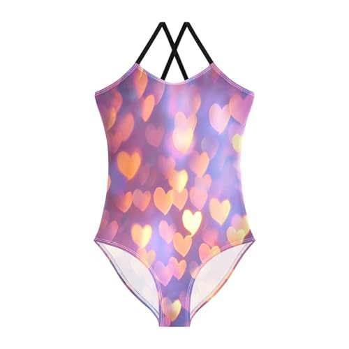 Hearts Light Shadow Girls One-Piece Swimsuit Beach Bathing Suit