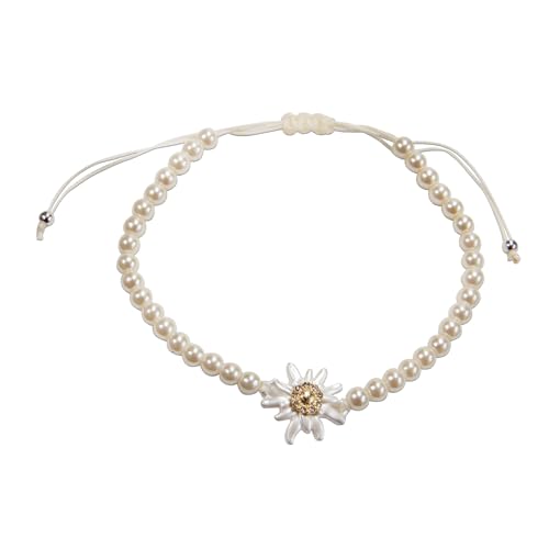 Alpenflüstern Perlen-Trachten-Armband Strass-Edelweiss Greta mit Ziehverschluss - Damen-Trachtenschmuck mit weiss-gold-farbenem Edelweiss, verstellbare Armkette, Perlenarmband (creme-weiß) DAB085