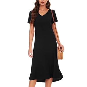 VOBCTY Women’s Casual Short Sleeve Tshirt Dress Summer Side Split Loose V Neck Dresses