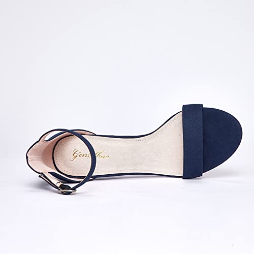 Image of GENSHUO Women's 4-inch Chunky High Heel Sandals with Ankle Strap,Party Wedding Bridal Shoes