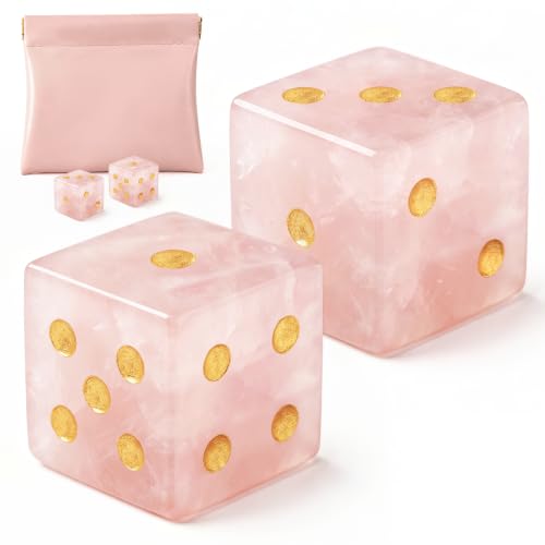 HGEKLIZV Natural Crystal Mahjong Dice Set 2Pcs with PU Pouch Bag
