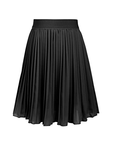 Hopeac Kids Girls Casual Mini Stretch Waist Flared Plain Pleated Skater Skirt Black #TOP19