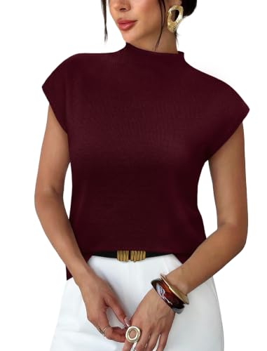 Blouses for Women Dressy Casual Short Sleeve Sweaters Spring Tops Summer Outfits Teacher Business Casual Work Shirts Office Clothes Trendy Mothers Day Tops Elegant Ladies 2XL Burgundy