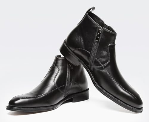 Santimon Mens Boots Leather Zipper Ankle Dress Chelsea Boots for Men Black Tan4