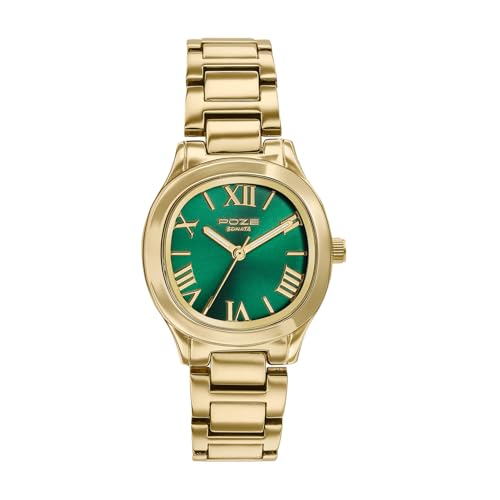Sonata Poze 8 Quartz Analog with Green Dial IPG Alloy Strap Watch for Women - SP80162YM01W