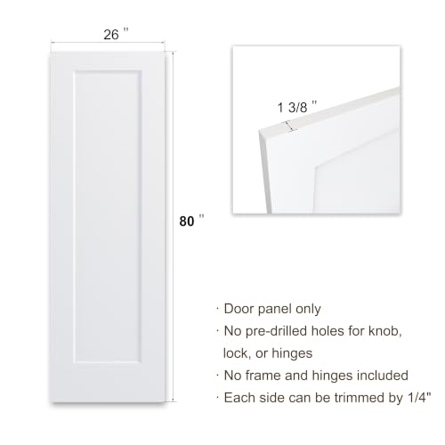 Image of BARNSMITH 26x80 in 1-Panel White Primed Molded Door Slab, Shaker Style Paintable Hollow Core Interior Door Panel, for Pocket, Swing, Sliding Door, Durable and Lightweight, No Assembly Required
