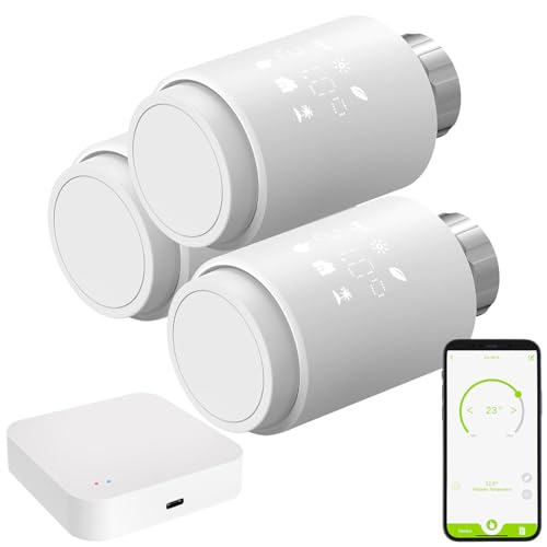 revolt Thermostat Gateway: 3er-Set smarte Heizkörperthermostate mit Display, App, ZigBee-Gateway (Heizkörper Thermostat Digital, Heizkörper Thermostat WiFi)
