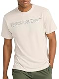 Reebok Men’s Outline Short Sleeve Crewneck T-Shirt, Standard Fit, Lightweight Cotton-Poly Jersey Fabric, Pumice Stone, Large