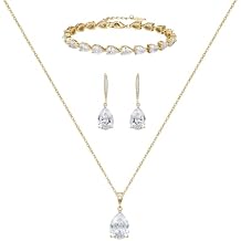 SWEETV Bridal Jewelry Set for Wedding, Cubic Zirconia Necklace Dangle Drop Earrings Bracelet Set, Teardrop Marquise Brides Bridesmaids Wedding Prom Anniversary Jewelry Gifts for Women