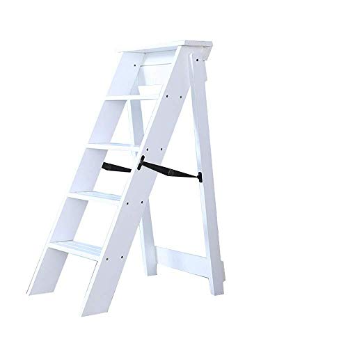 Scala in legno massello scala a 5 gradini pieghevole casa interni loft decorazione scala telaio dimensioni (colore: bianco)