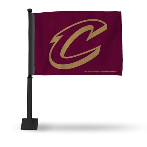 Rico Industries NBA Basketball Cleveland Cavaliers Double Sided Car Flag with Black Pole - 16 x 19 - Strong Pole that Hooks Onto Car/Truck/Automobile