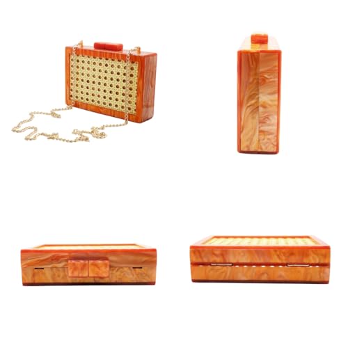 Image of RomanticDesign Women Acrylic Handbag Rattan Woven Pattern Square Box Crossbody Handbag Shoulder Bag Chain Purse