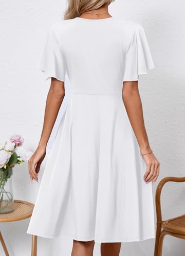 Image of Women's Casual Summer Dress V Neck Short Sleeve Flowy Stretchy Comfort Fit for Daily Wear Work Midi Dresses