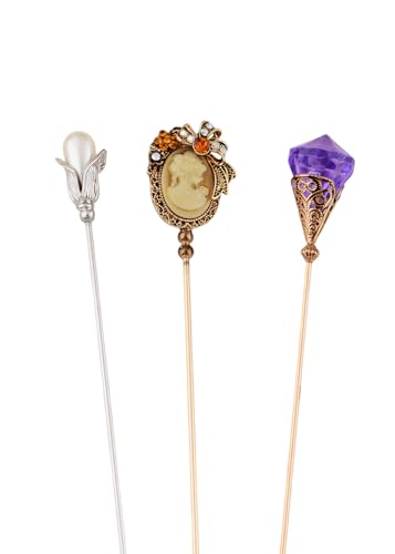 Image of Alilang Classic Vintage 3Pcs Hat Brooch Pin Set with Rhinestone and Pearl Accents for Scarves and Hats Lapel Pin Accessories
