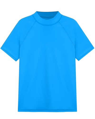 Roadbox Boys Rash Guard Swim Shirt Toddler UPF 50+ Quick Dry Short Sleeve UV Protection Rashguard Surf Water Shirts for Kids Lake Blue