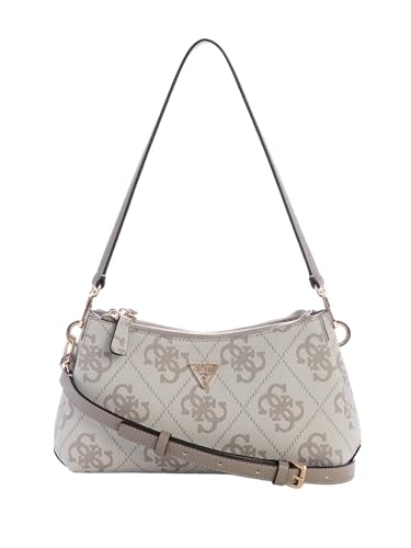 Guess Dark Taupe Logo Printed Magnetic Snap Noelle 3 Compartment Mini Crossbody Bag