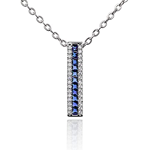 Image of namana Blue Pendant Necklace for Women, Silver Pendant Necklace for Women with Sapphire Blue and White Cubic Zirconia Stones, Silver Necklaces for Women, Gemstone Jewellery Gifts for Women