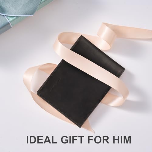 Image of Chelmon Genuine Leather Slim Wallet for Men ID Window with RFID Blocking Front Pocket Bifold Minimalist Mens Bussiness Card Holder Gift for Men, Craze Horse Coffee
