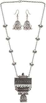 Shining Diva Fashion Latest Stylish Traditional Oxidised Silver Necklace Jewellery Set for Women (13118s)