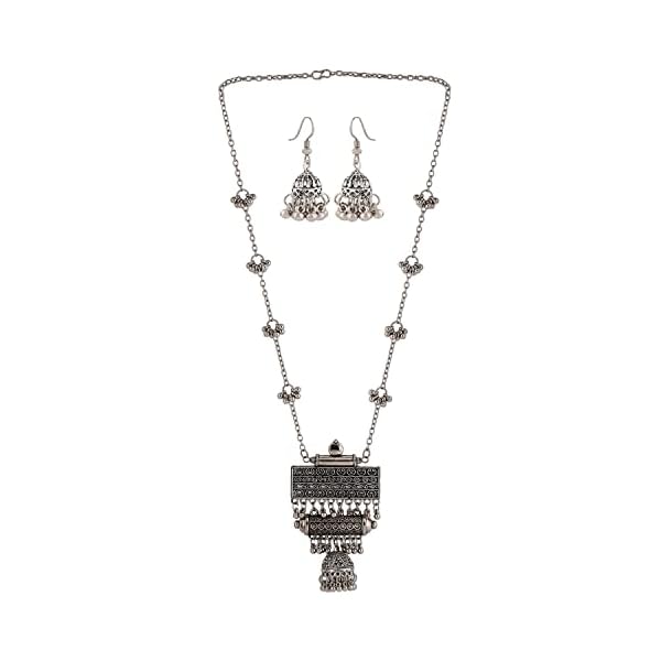 Shining Diva Fashion Latest Stylish Traditional Oxidised Silver Necklace Jewellery Set for Women (13118s) - Image 8