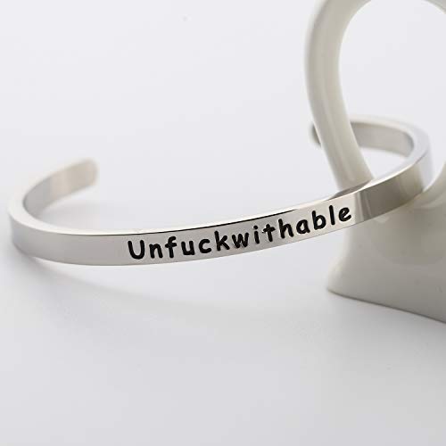 Myospark Hand Stamped Unfuckwithable Cuff Bangle Bracelet Inspirational Gift For Graduate Feminist (Unfuckwithable Cuff) #TOP3