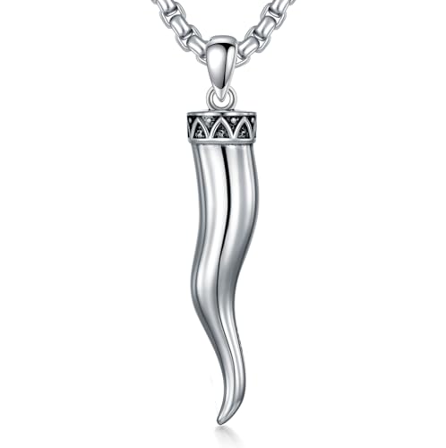 Italian Horn Necklace for Men 925 Sterling Silver/Gold Plated/Black Plated Cornicello Pendant Necklace Italy Jewelry for Men Women