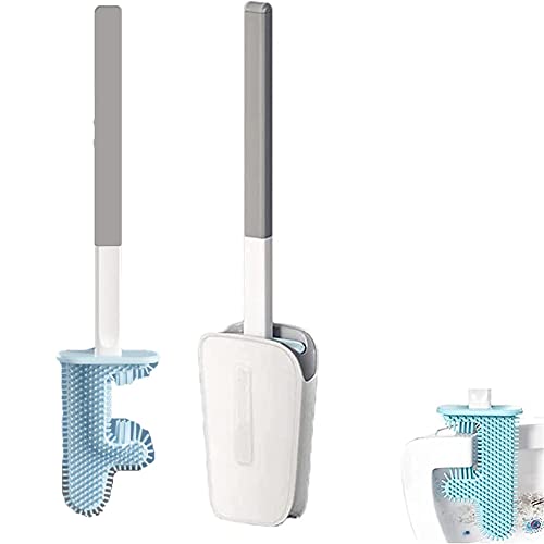 No Dead Corner Cactus Toilet Brush Silicone Toilet Brush and Holder Set Flexible Toilet Brushes for Bathroom Toilet Bowl Cleaner Brush with Base Long-Handled Toilet Brush for Deep Cleaning (White)