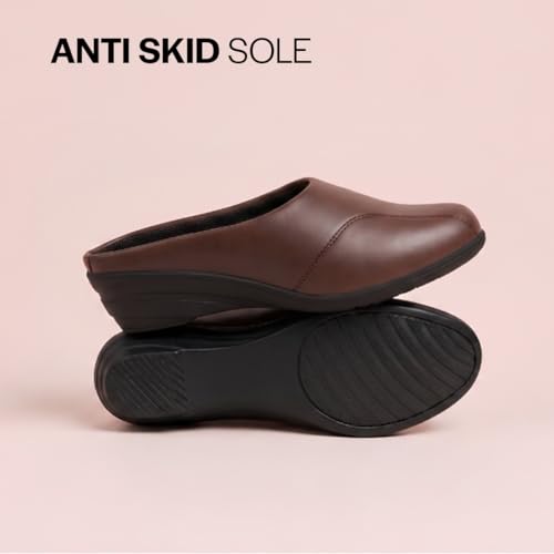Image of FAUSTO Women Formal Back Open Platform Wedge Heel Slip‑On Mule Shoes | Stylish Office Footwear | Comfortable Fashion Shoes